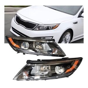 Headlight Assemblies Pair 2014-2015 Kia Optima Halogen Black Projector Lamps